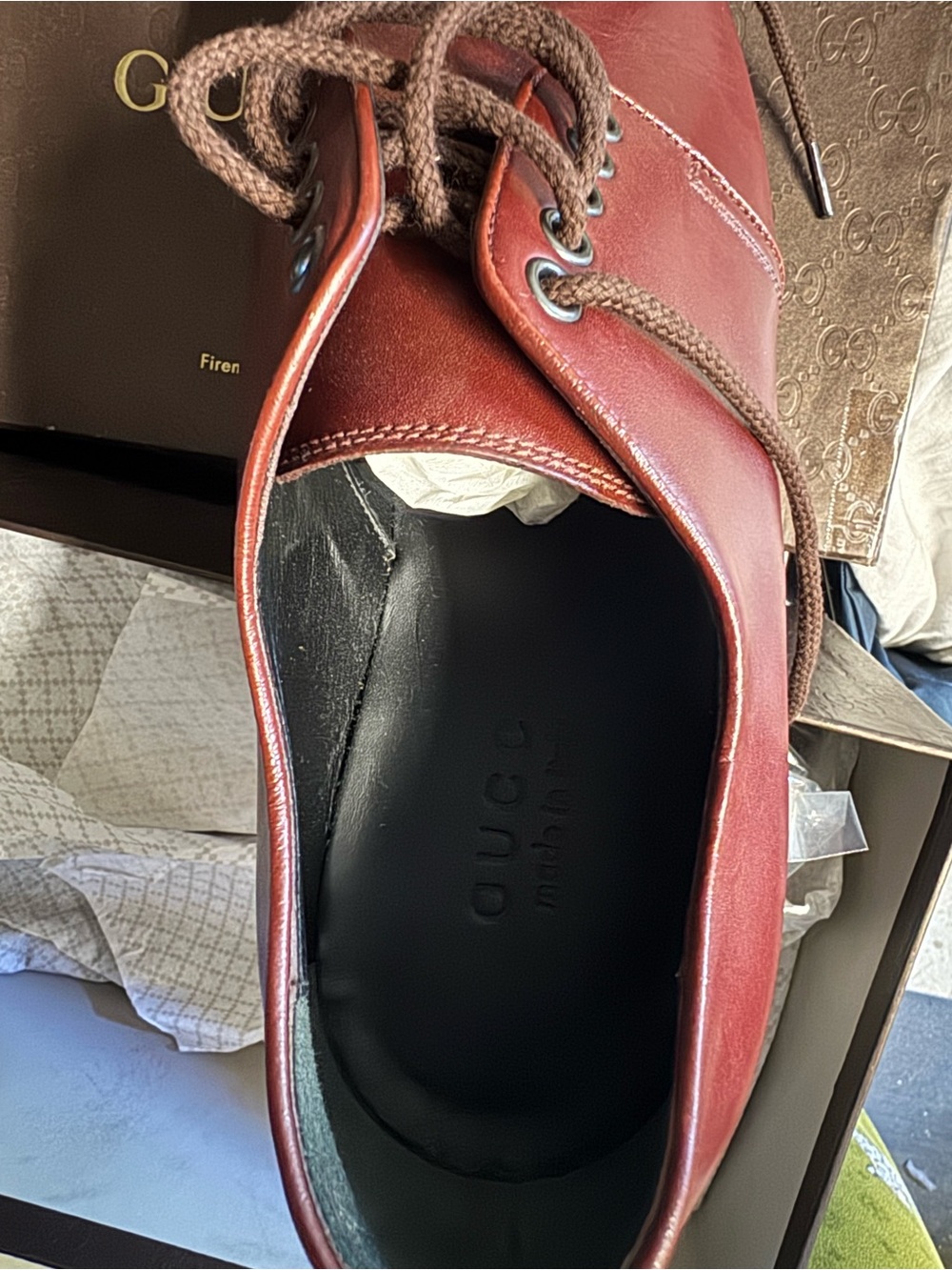 Gucci Men's Burgundy Leather Derby Shoes - Picture 4 of 7